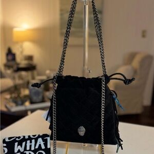 🖤 KURT GEIGER KENSINGTON SMALL BLACK SUEDE DRAWSTRING BAG!